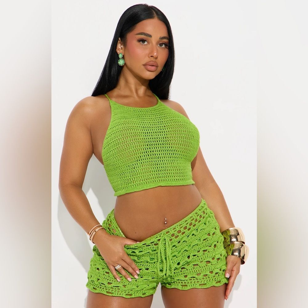 Ocean Vibe Halter Ruffle Short Set - Green - Picture 2 of 3
